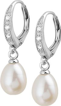The Jewelry Collection Boucles d'oreilles Perle et Zirconium - Argent Rhodié