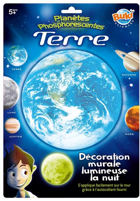 Buki sticker aarde - Glow in the dark planeten kinderkamer decoratie