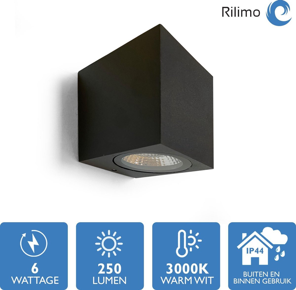 Rilimo Buitenlamp - Wandspot - Wandlamp Buitenverlichting - Muurlamp Voor Binnen En Buiten Industrieel - Vierkant Zwart