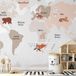 Papier peint carte dans les tons beiges continents avec animaux