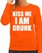Bellatio Decorations Shoppartners Bv Fun sweater - kiss me I am drunk - oranje - dames - M