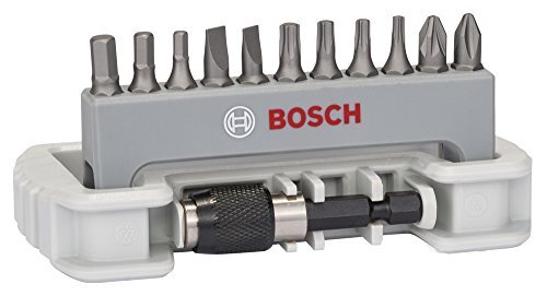 Bosch 11 + 1-delig Schroefbitset extra hard voor Phillips-kruisgleuf, Pozidriv-kruisgleuf, binnentorx, binnenzeskant- en lengtesleufschroeven.