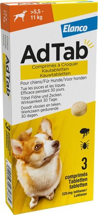 AdTab Anti Vlooien en Teek Kauwtabletten Hond 5.5 - 11 kg - 3 Tabletten