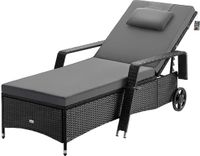 Casaria Polyrattan Ligstoel - Zwart Antraciet