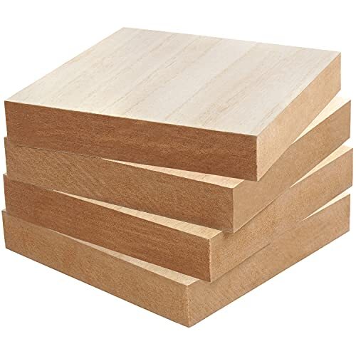 BELLE VOUS Onbewerkt Houten Vierkante Blokken (4 Pak) – L15 x B15 x H2,5 cm – Natuurlijk Blank Dik Houten Hobby Vierkanten – Borden Voor Huisdecoratie, DIY Kunst Hobby, Verven en Branden