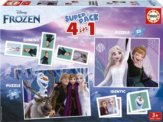 1089 EDUCA - Superpack 4 in 1 Frozen - Puzzel + Educatief Spel - 75 Stukjes - Vanaf 3 Jaar