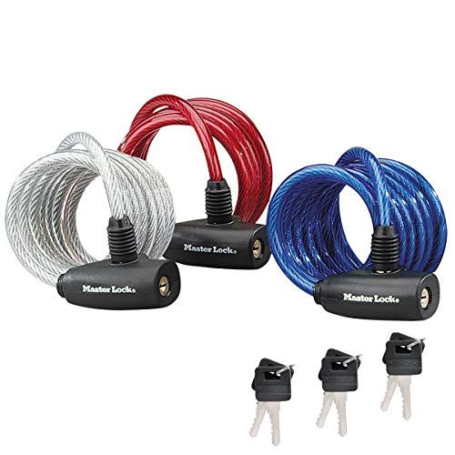 Masterlock 8127EURTRI Kabelslot voor fietsslot, sleutel, 1,8 m staalkabel, weerbestendig, 3-delige set