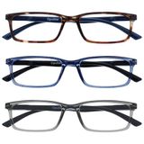 OPULIZE See 3 Stuks Blauw Licht Blokkeert Leesbril Bruin Blauw Grijs Computer Ontspiegeld Mannen Vrouwen BBB9-237 +2,50