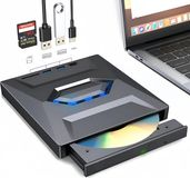 AjieQaQ 7-in-1 CD/DVD-brander, multifunctionele externe dvd-drive, SD-kaartlezer, USB 3.0/Type-C, 15,5 x 14,3 x 2,3 cm, zwart