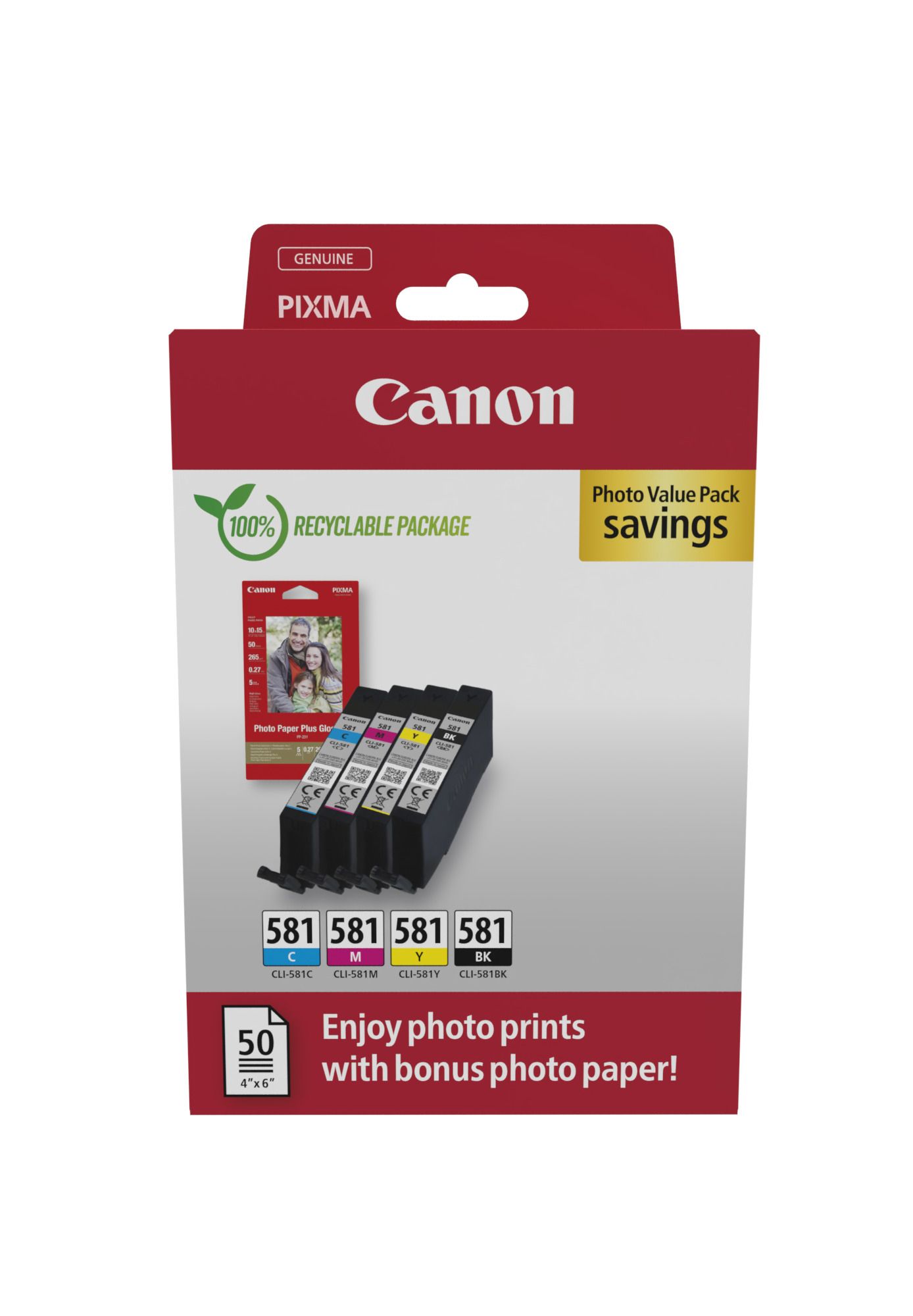 Canon CLI-581 Photo Value Pack - 4-pack - Black, Cyan, Magenta, Yellow - Original
