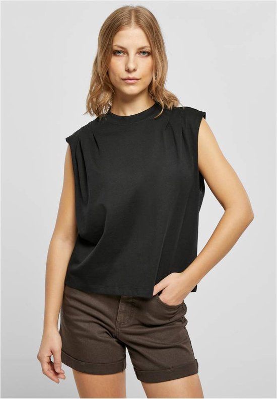 Urban Classics Organic Heavy Pleated Shoulder Mouwloze Top - Zwart - XL