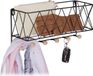 Relaxdays wandrek met haken - metaal en hout - rooster design - 6 haken - 17 x 36 x 13 cm - zwart