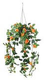 Flair Flower Kunstrozen hanger 80 cm met metalen mand en ophangsysteem, oranje