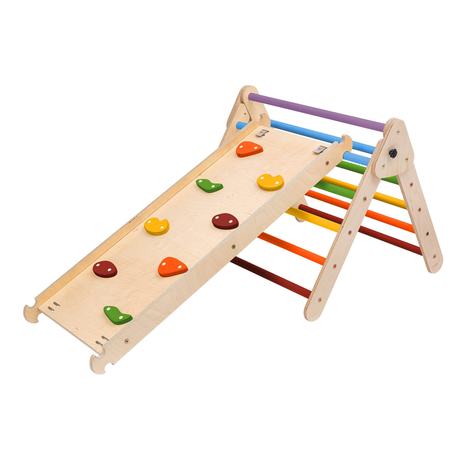 KateHaa klimdriehoek met klimwand van hout in regenboogkleuren indoor klimrek voor kinderen