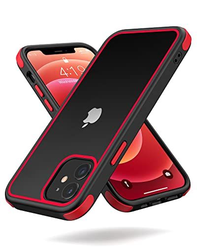 Mobnano Ultra Hybrid iPhone 12 Hoesje Transparente beschermend Hoesje Bumper schokbestendig robuust hybride stijlvol Siliconen slank slim duidelijk hard Case - Zwart/Rood