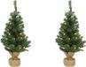Merkloos / Sans marque Shoppartners Bv 2x Volle kleine/mini kerstbomen groen in jute zak met verlichting 60 cm