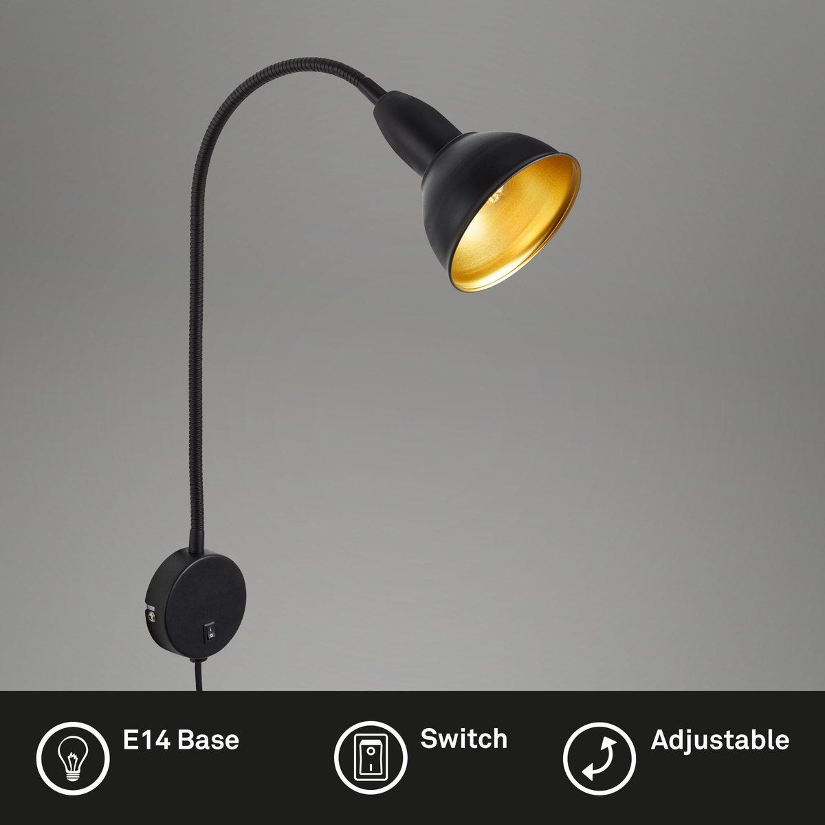Briloner Leuchten HYGGE Bedlamp - Retro Metaal - Zwart/Goud - E14 - Flex Arm