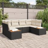 vidaXL Tuinbank Set 6-delig Zwart Poly Rattan