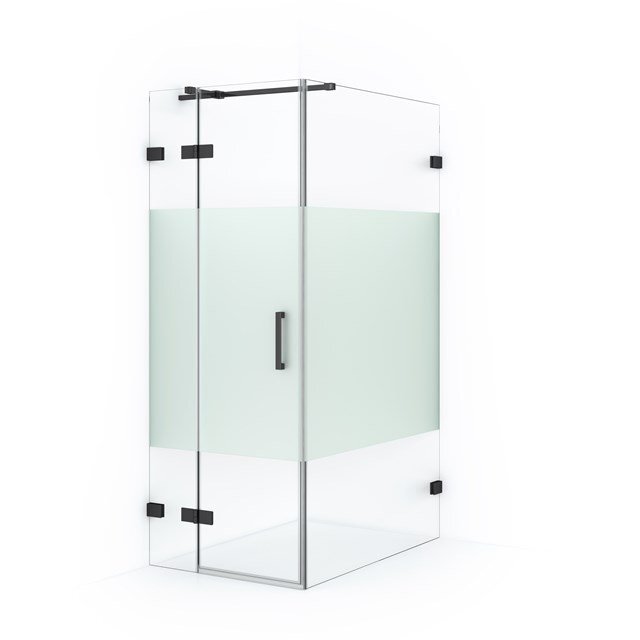 Maxaro Douchecabine Diamond 110x80cm 8mm Helder Veiligheidsglas met Matte Strook Zwart Chroom