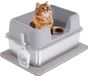BeiJingLiangPinJiaZuoKeJiWenHuaFaZhanYouXianGongSi Bac à litière pour chat Inox - Ouvert avec bord haut - Anti-fuite - Sans odeur - Fond antiadhésif - Facile à nettoyer - Tapis et pelle à litière inclus - Gris - 50 x 35 x 28 cm