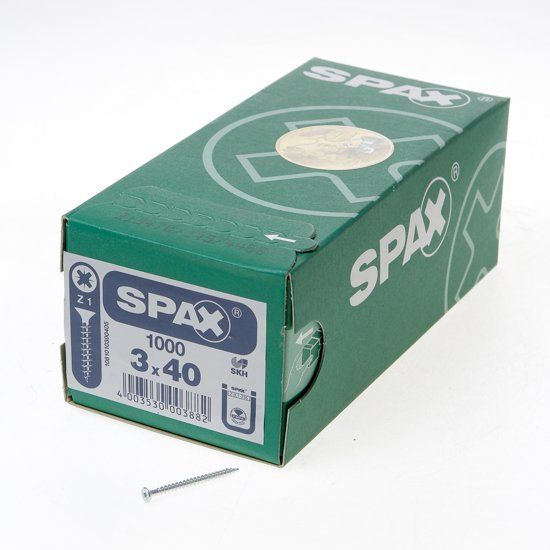 Spax Spaanplaatschroef platverzonken kop verzinkt pozidriv 3.0 x 40mm (Prijs per 1.000 stuks)