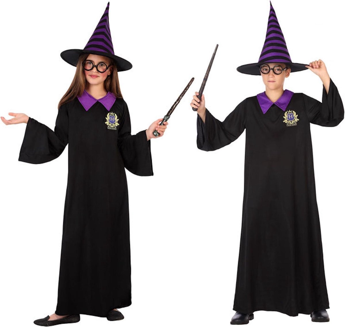 Atosa 56930 COSTUME WIZARD 7-9, jongens, zwart/paars, 7 a 9 años