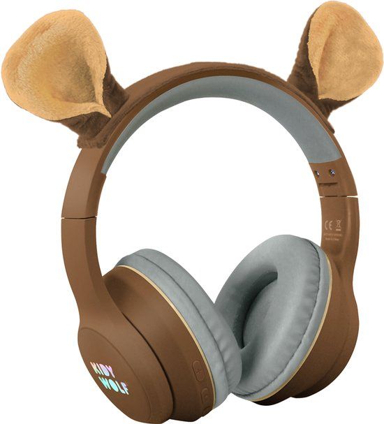 KIDYWOLF KIDYEARS Kinder Koptelefoon Beer – 85dB, Bluetooth & Jack, Opvouwbaar, Magnetische Oortjes, 4+