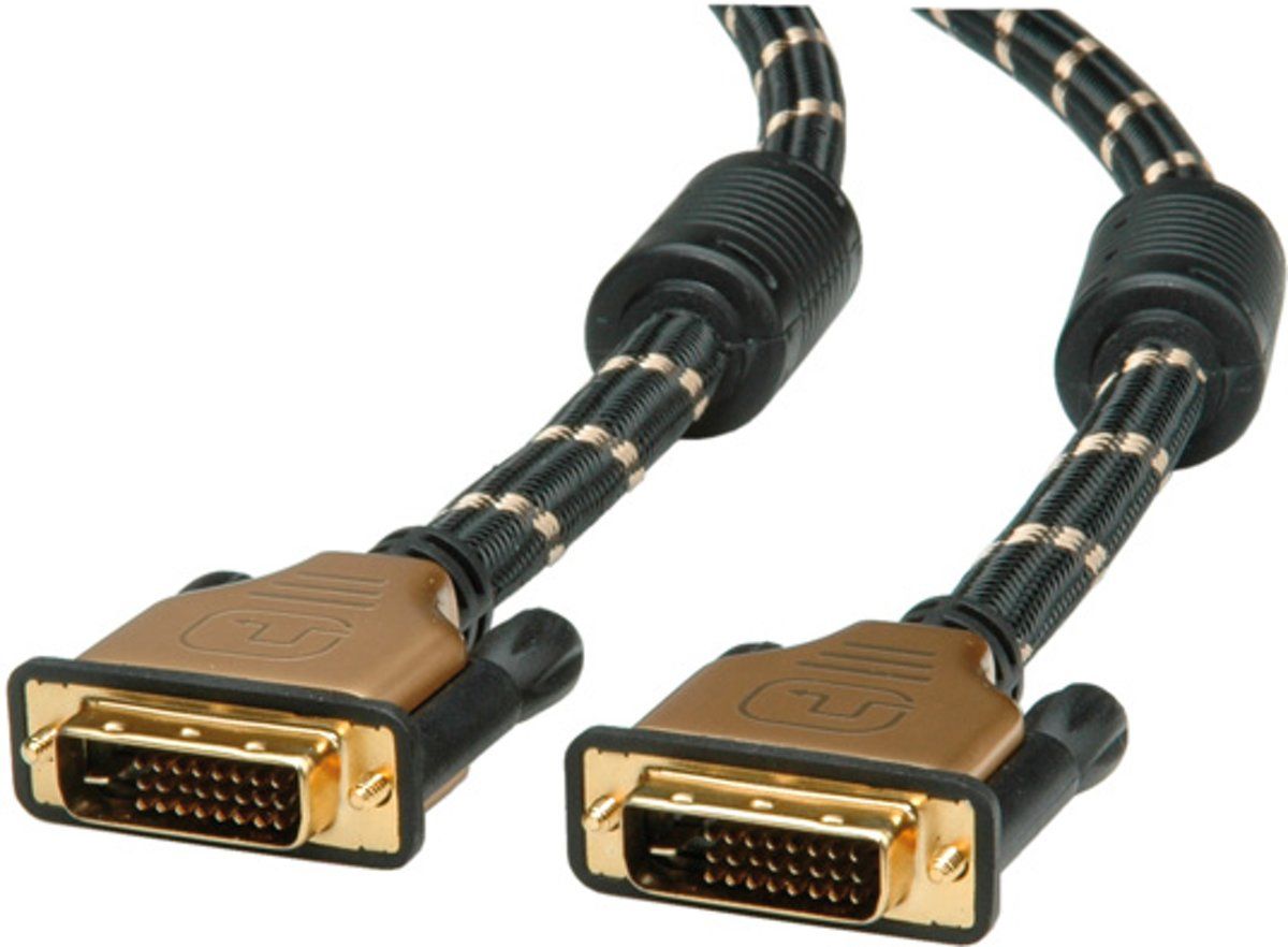 ROLINE 3m GOLD DVI-Kabel, Zwart/Goud [DVI Stekker - DVI Stekker, Dual-Link]