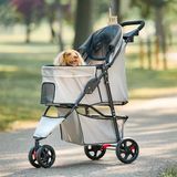 Carlson Pet Products Kinderwagen, inclusief 360 graden voorwieldraai, achterwielbreuken, reflecterende bekleding, gaaspanelen, paraplu en gaasluifel, kaki