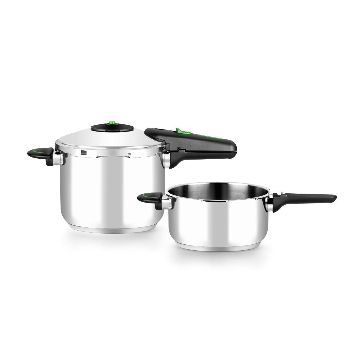 MONIX Presto Duo snelkookpannenset 4 + 6 liter roestvrij staal 18/10, geschikt voor alle warmtebronnen, inclusief inductie