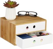 Merkloos Relaxdays Bureau organizer - 2 lades - bamboe - 14 x 25 x 20 cm - wit