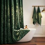 TAMGHO Geplet fluwelen douchegordijn, donkergroen douchegordijn voor badkamer, luxe bosgroen douchegordijn met 12 stuks gouden haken, waterdicht dikke stof badkamergordijn, 122 x 182 cm
