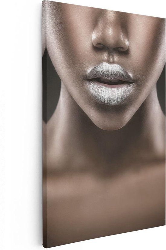 Artaza Canvas Print - Silver Lips of an African Woman - 20x30 cm - Rectangle