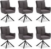 Homestyle4u Eetkamerstoelen van Linnen - 6 Stoelen - met armleuningen - draaibaar - Antraciet