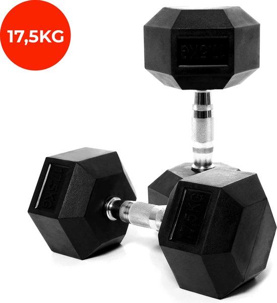Core Power Rubber Hex Dumbbells - 17,5 kg (per paar) - Zwart