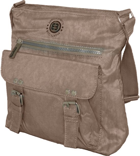 Enrico Benetti Crinkle Omhang Schoudertas Taupe met Veel Ritsvakken Trendy Tas