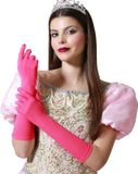 Atosa Verkleed party handschoenen voor dames - polyester - fuchsia - one size - lang model