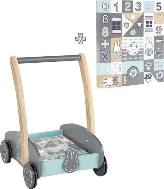 Roba Loopwagen Nijntje Junior - Hout - Grijs/Mint - 39 cm