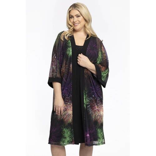 YOEK mesh vest met all over print zwart/oranje/groen