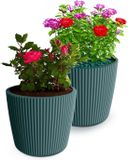 Prosperplast Plantenpot/bloempot Buckingham - 2x - zeeblauw - D14 x H13 cm