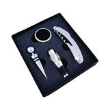 PARENCE - Wijnset met 4 accessoires van roestvrij staal - kurkentrekker, druppelstop, dop en schenktuit