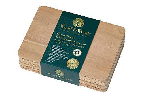 Woolf & Woods Snijplankenset 4 stuks | extra dik | zuiver natuurproduct | houten plankjes van acacia | duurzaam | onbehandeld | serveer- en keukenplank