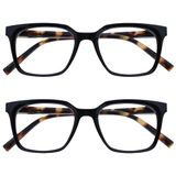 OPULIZE KOI Leesbrillen 2-Pack - Groot Rechthoekig Montuur - Zwart - Heren Dames - Veerscharnieren - RR50-1 - +1.00
