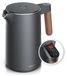 Arendo waterkoker, roestvrij staal, 1,5 liter, 2200 W, theekoker met 7 temperatuurinstellingen (45 tot 100 °C), dubbelwandig, LED-display, BPA-vrij, handgreep met houtlook, kalkfilter, kleur: cool grijs