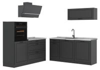 Vicco Complete keukeneenheid R-Line, Antraciet landelijk/Antraciet, 160 cm marmer werkblad
