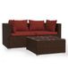 vidaXL 3-delige Loungeset met Kussens Poly Rattan Bruin