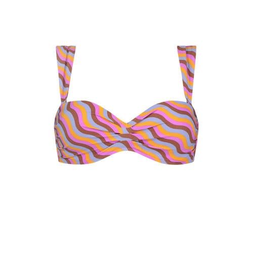Beachlife Voorgevormde Strapless Bandeau Bikinitop - Roze/Lichtblauw/Oranje