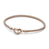 PANDORA Moments Studded Chain Armband aus Sterling Silber mit 14 Karat rosévergoldete Metalllegierung, Kompatibel Moments, Größe: 17cm, 582731C00-17
