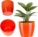 KADAX Bloempot, plantenbak, ronde bloembak van kunststof, pot voor cactus, varens, glanzende buitenpot voor balkon, woning en terras ( 14 cm, geel)