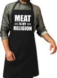Bellatio Decorations Meat is my religion barbecue schort / keukenschort zwart voor heren